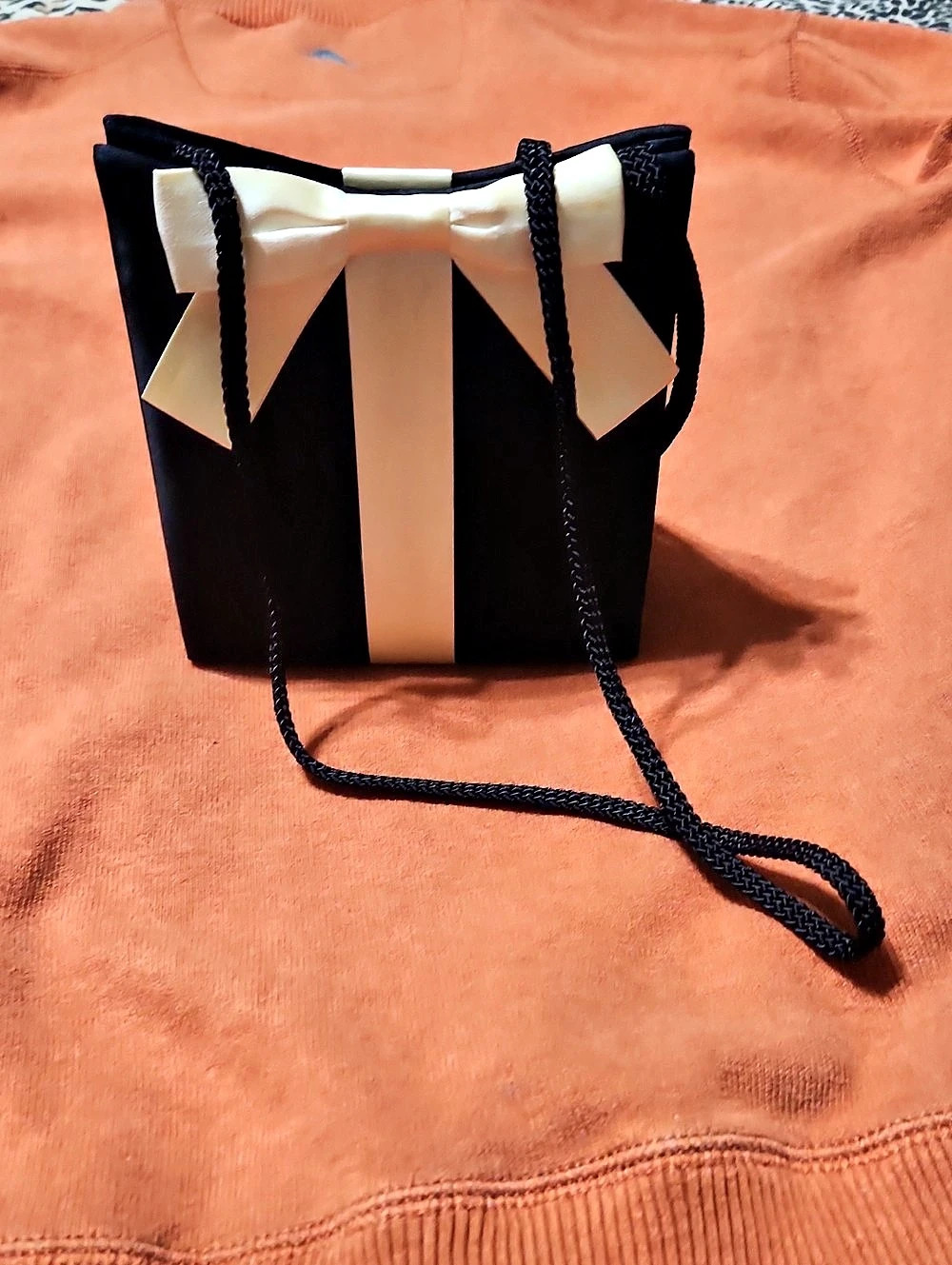Color Block Bow Mini Satin Bag in Black & White